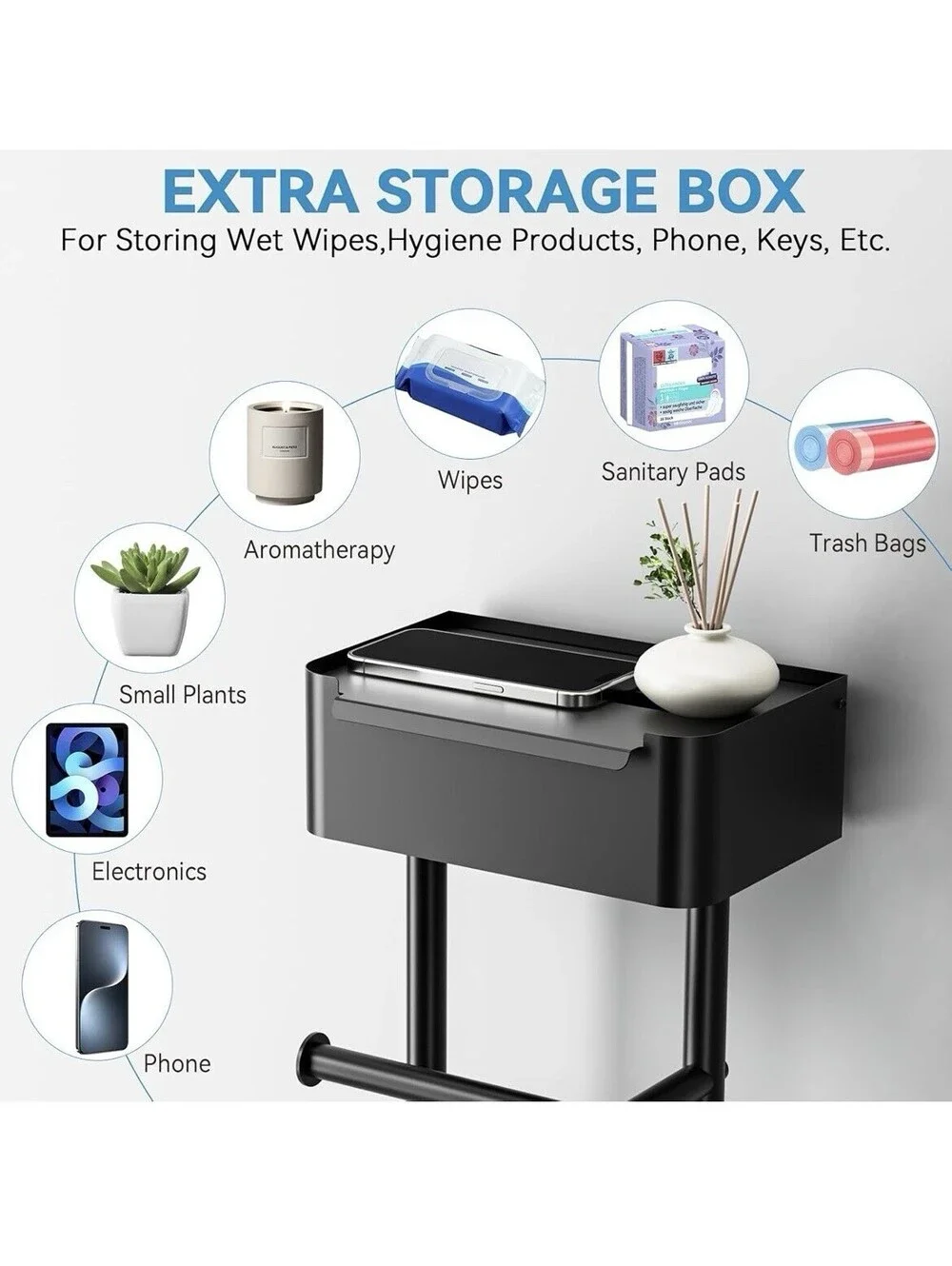 Stainless Steel TP Stand with Top Storage Shelf, Free Standing Heavy Duty